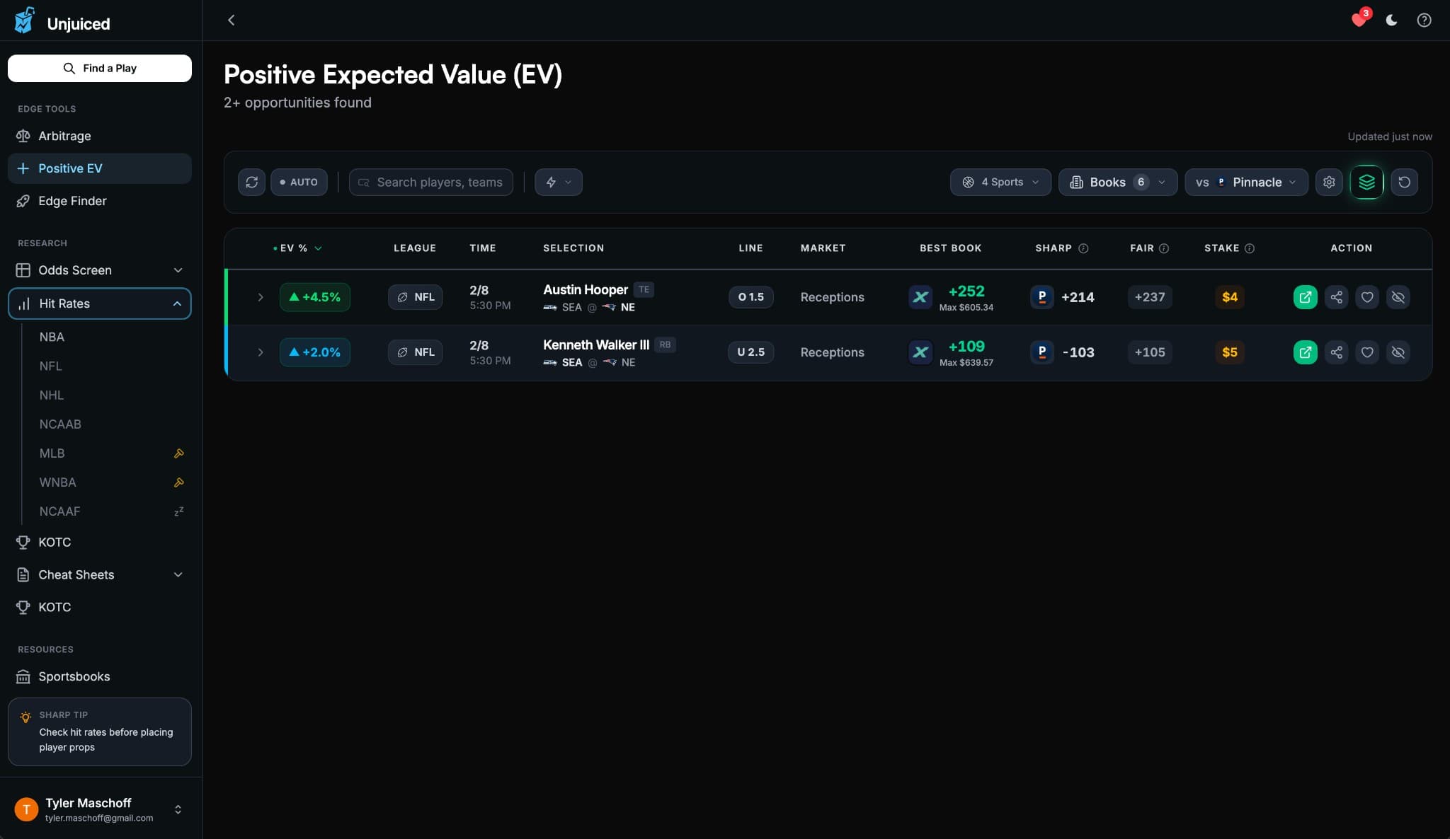 Unjuiced positive EV finder