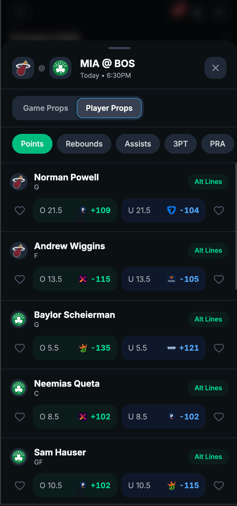 Odds Screen mobile preview